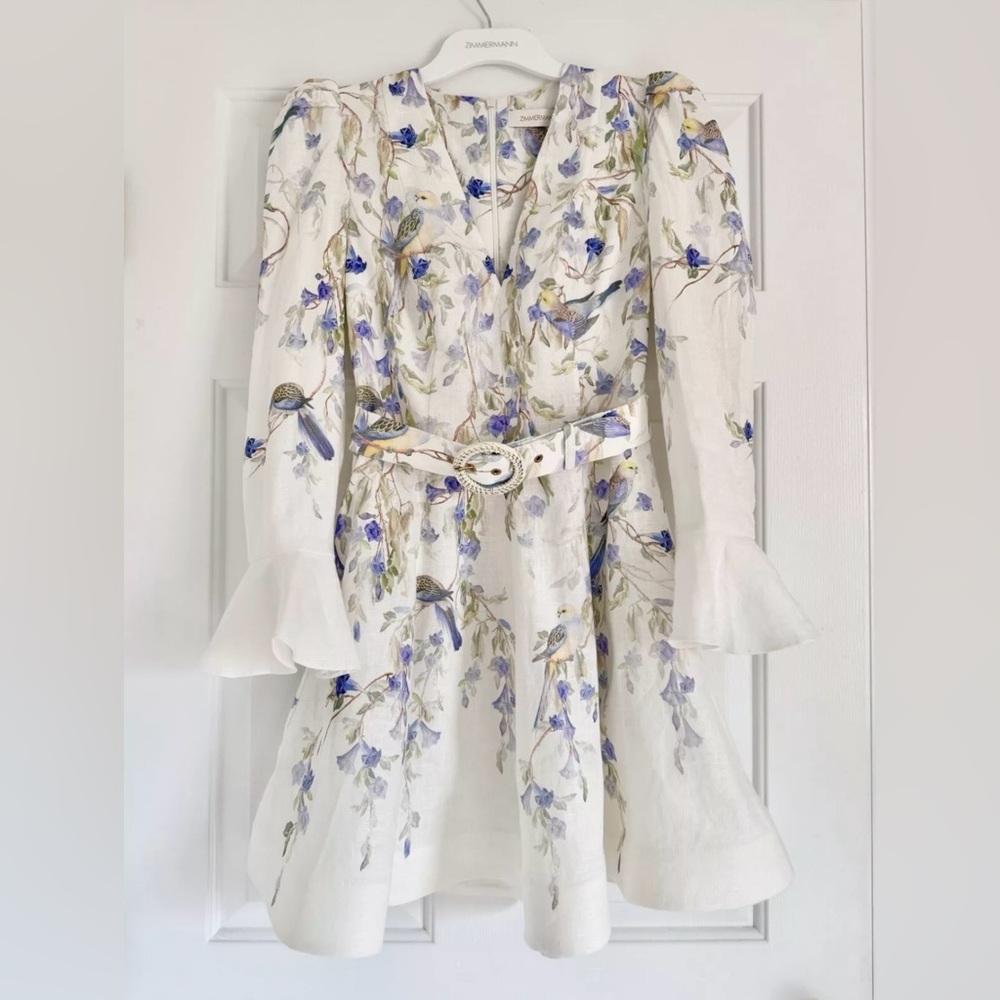 ZIMMERMANN Natura belted floral-print linen mini dress